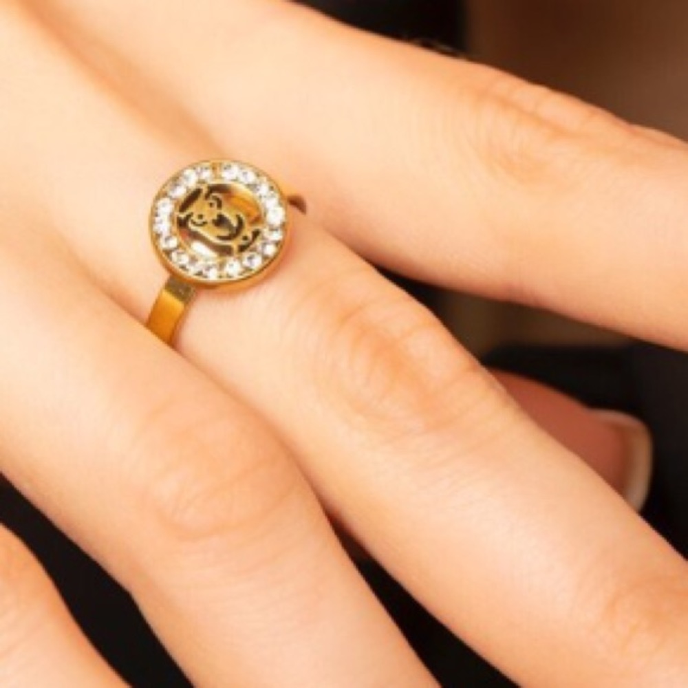 Stainless Steel Mini Owl Ring with Faux Diamond